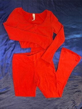 Missguided Red Long Sleeve Pajama Set